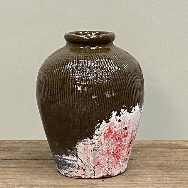 Zonder krom elleboog Kleine antieke witkalk pot | Rustieke potten | The Silk Road Collection